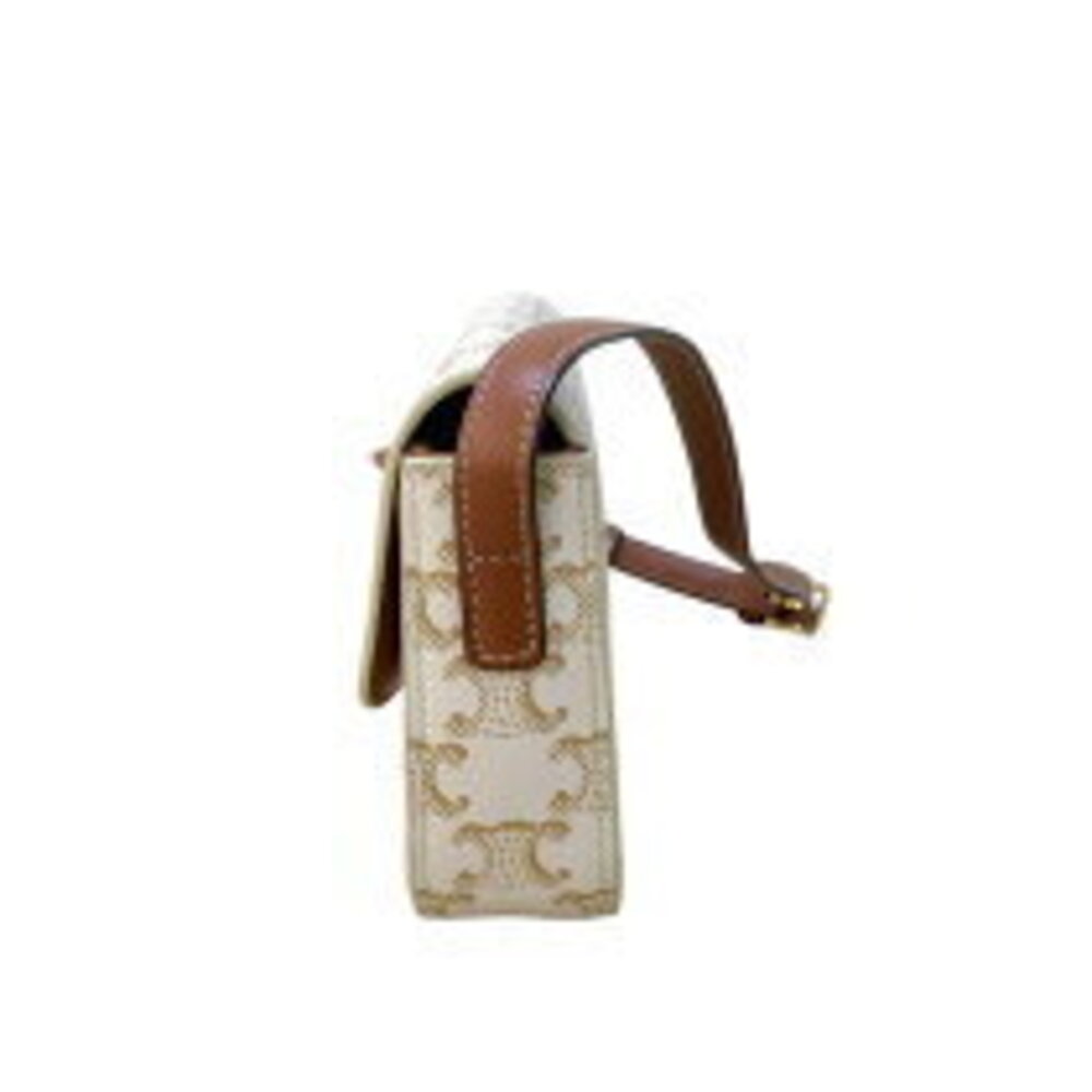 Celine Calf Canvas Bag Leather White Shoulder Triomphe Claude - Picture 4 of 11
